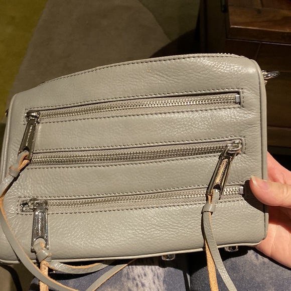 Rebecca Minkoff 5 zip cross body purse, grey, gently used - Picture 3 of 8